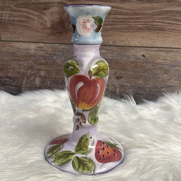 Vintage Ceramic Candlestick, Fruit Design, 9” tall - Picture 3 of 8